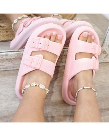 L&R SHOES VG323 CIABATTE DA SPIAGGIA E PISCINA CON DOPPIA FASCIA E FIBBIE ROSA ROSA