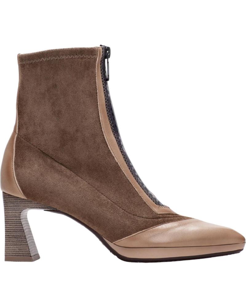 HISPANITAS HI254186 - ZWEIFARBIGER STIEFELETTE IN ERDTÖNEN MIT ZENTRALEM REISSVERSCHLUSS UND GEOMETRISCHEM ABSATZ ROJO