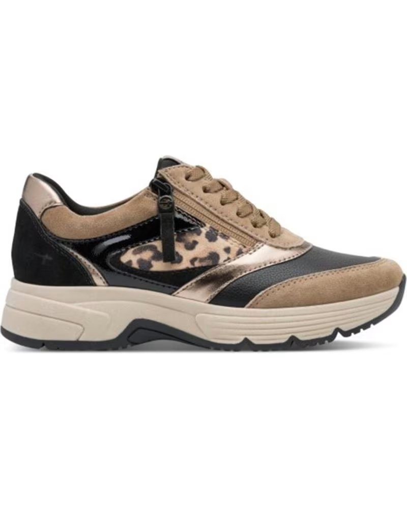 TAMARIS 83705 SNEAKER AUS LEDER UND LYCRA MIT ANIMALPRINT BEIGE UND SCHWARZ AZUL