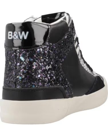 BW BREAK WALK ZAPATILLAS ALTAS BJSH368007 NEGRAS CON GLITTER Y ESTAMPADO CEBRA BLACK