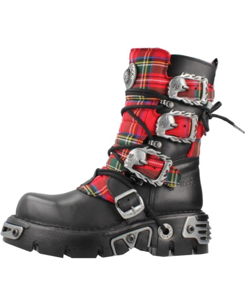 BOTAS NEW ROCK M391T S1 NEGRAS CON TARTÁN ROJO ROJNEGRO