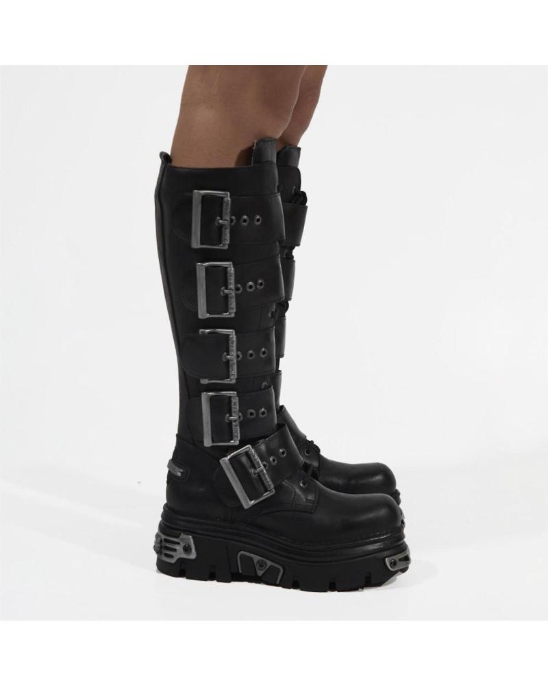 BOTAS ALTAS NEW ROCK METALLIC NEGRAS CON HEBILLAS NEGRO