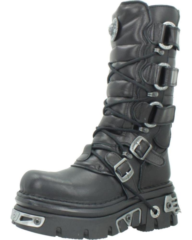 NEW ROCK METALLIC HALBHOHE STIEFEL SCHWARZ MIT SCHNALLEN UND SCHNÜRSENKELN NEGRO