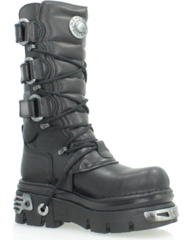 NEW ROCK METALLIC HALBHOHE STIEFEL SCHWARZ MIT SCHNALLEN UND SCHNÜRSENKELN NEGRO