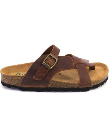 AUTENTI 7656 LEATHER TOE LOOP SANDALS WITH BUCKLE BROWN MARRON