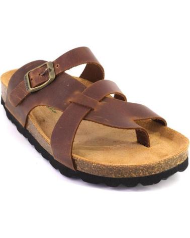 AUTENTI 7656 LEATHER TOE LOOP SANDALS WITH BUCKLE BROWN MARRON