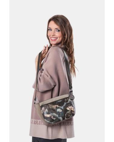 MALA A TIRACOLO ANEKKE 41703-522 TAUPE COM FECHO ZÍPER E DESIGN ARTÍSTICO TAUPE