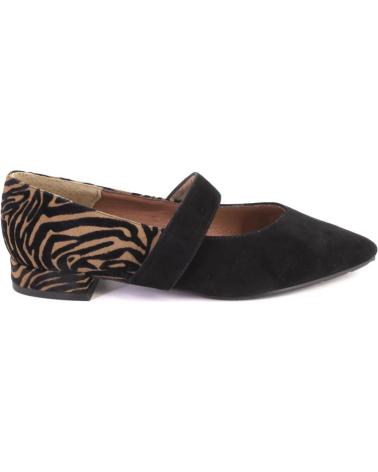 DUIT 1304 POINTED TOE MARY JANE FLATS IN BLACK SUEDE WITH ZEBRA PRINT HEEL NEGRO
