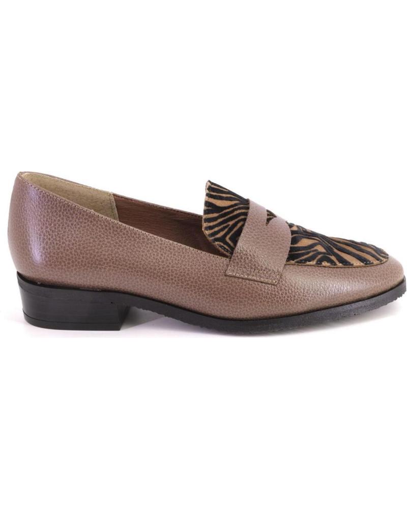DUIT 1050 TAUPE LEATHER LOAFERS WITH ANIMAL PRINT DETAIL TAUPE