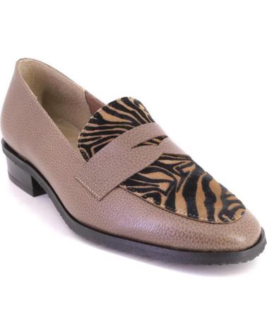 DUIT 1050 TAUPE LEATHER LOAFERS WITH ANIMAL PRINT DETAIL TAUPE