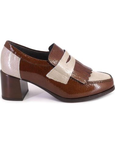 PITILLOS 10834 TWO-TONE LEATHER LOAFERS BROWN AND BEIGE WITH BLOCK HEEL CUERO