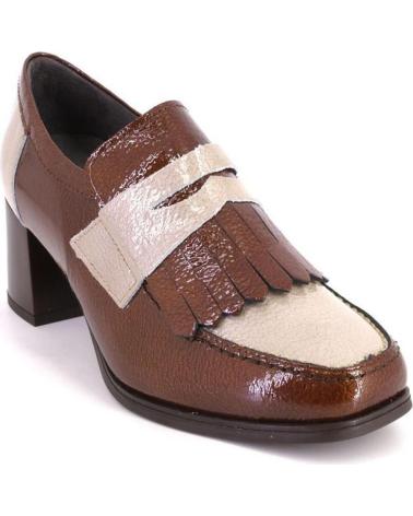 PITILLOS 10834 TWO-TONE LEATHER LOAFERS BROWN AND BEIGE WITH BLOCK HEEL CUERO
