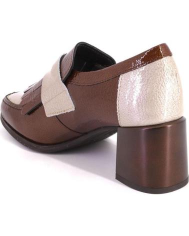 PITILLOS 10834 TWO-TONE LEATHER LOAFERS BROWN AND BEIGE WITH BLOCK HEEL CUERO