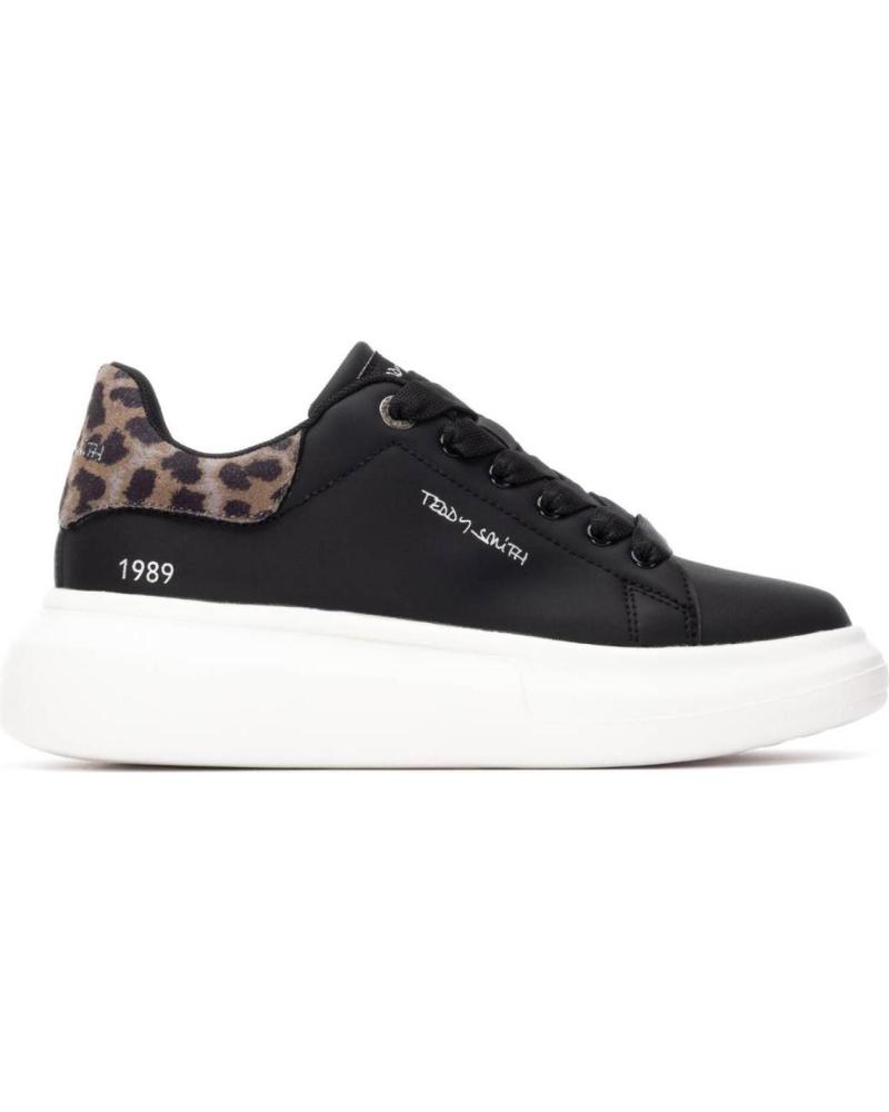 TEDDY SMITH 120210 BLACK SNEAKERS WITH ANIMAL PRINT DETAIL NEGRO