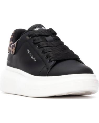 TEDDY SMITH 120210 BLACK SNEAKERS WITH ANIMAL PRINT DETAIL NEGRO