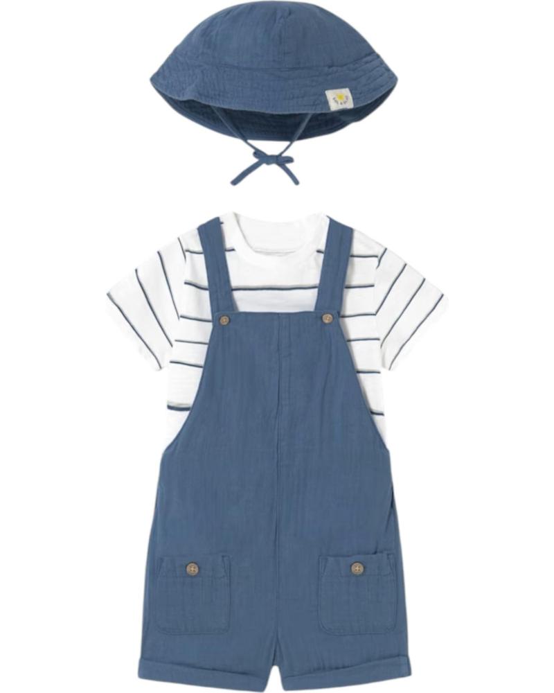 ENSEMBLE TROIS PIÈCES MAYORAL 1649 T-SHIRT SALOPETTE CHAPEAU BLEU AZUL