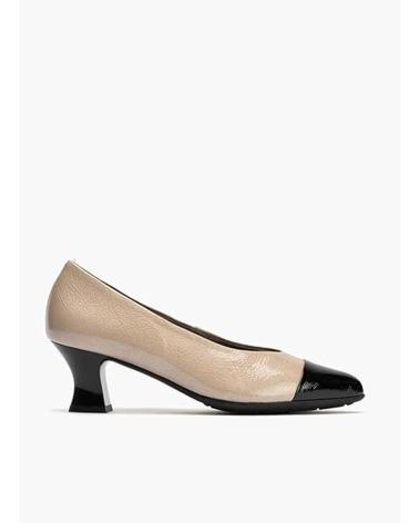 PITILLOS 10850 TWO-TONE BEIGE/BLACK, SQUARE TOE AND LOW HEEL NEGRO