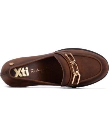 MOCASSIM XTI 144302 CAMEL COM PLATAFORMA E CORRENTE DOURADA CAMEL