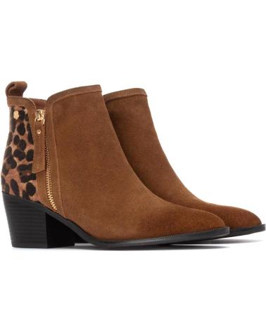 CARMELA 162582 CAMEL SUEDE CHELSEA BOOT WITH ANIMAL PRINT DETAIL CAMEL