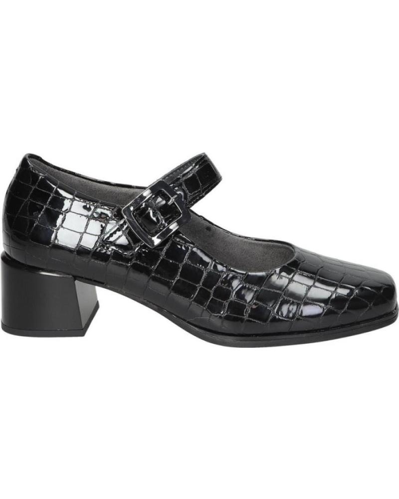PITILLOS 10821 PRETO: SAPATO MARY JANE COM SALTO BAIXO E EFEITO CROCODILO NEGRO