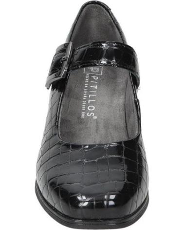 PITILLOS 10821 PRETO: SAPATO MARY JANE COM SALTO BAIXO E EFEITO CROCODILO NEGRO