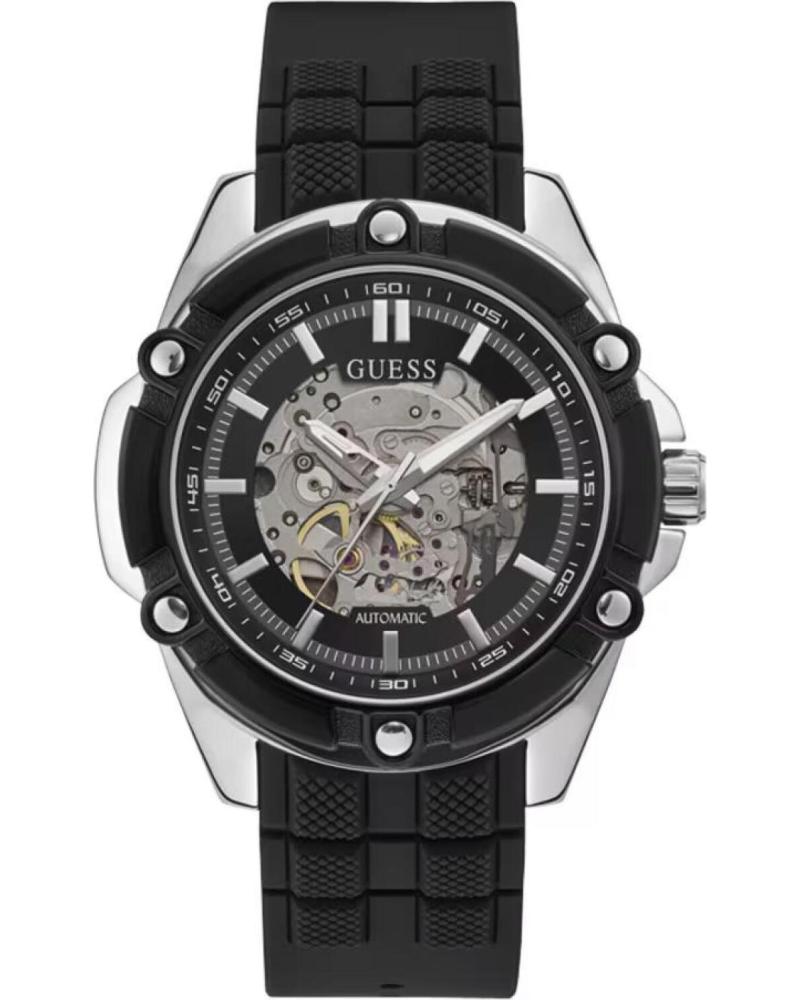 RELÓGIO GUESS GW0061G1 ESQUELETO AUTOMÁTICO PRETO COM BRACELETE DE SILICONE NEGRO