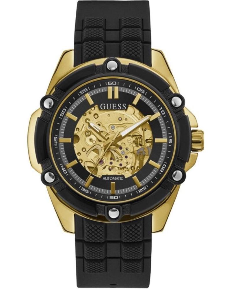 RELÓGIO GUESS GW0061G2 ESQUELETO AUTOMÁTICO DOURADO E PRETO COM BRACELETE DE SILICONE NEGRO