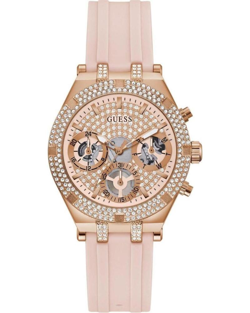 RELÓGIO GUESS GW0407L3 ROSA COM DETALHES BRILHANTES E BRACELETE DE SILICONE ROSA
