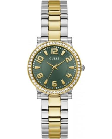 RELÓGIO GUESS GW0686L2 BICOLOR COM MOSTRADOR VERDE E LUNETA DE CRISTAIS DORADO