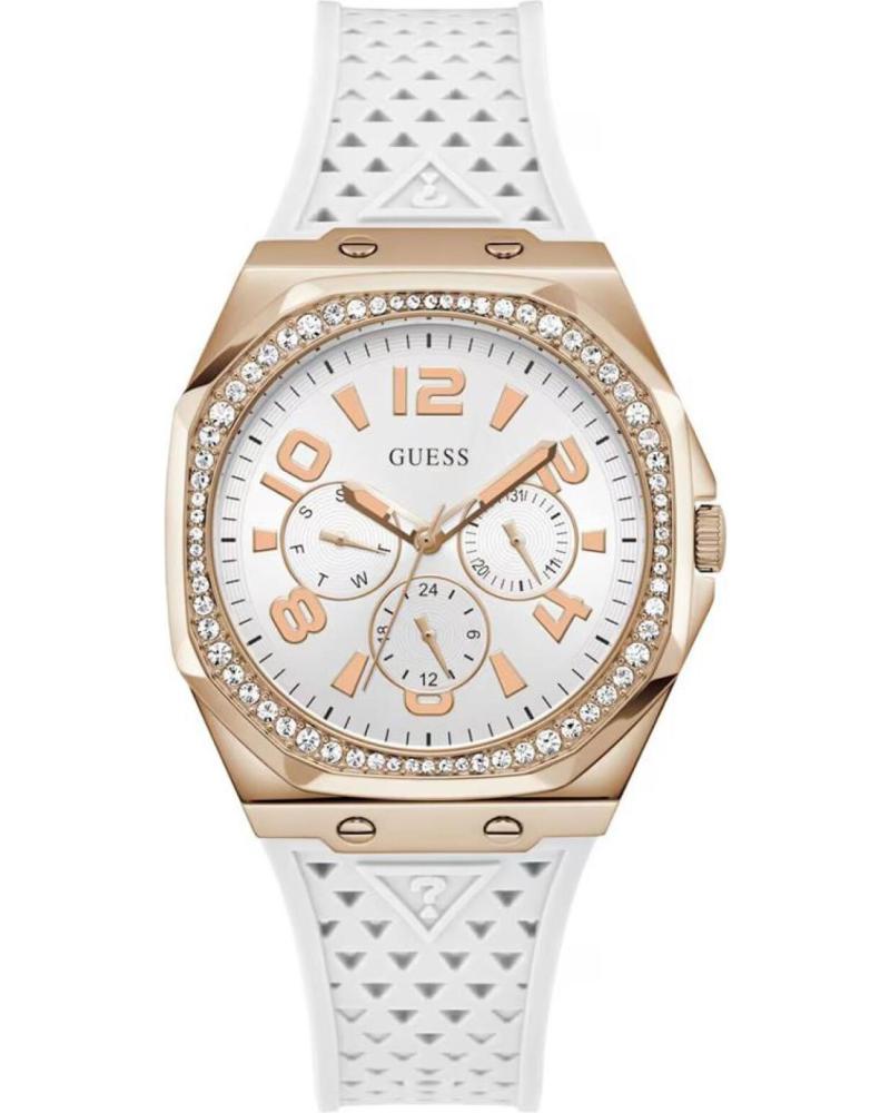 RELÓGIO GUESS GW0694L3 BRANCO COM PULSEIRA DE SILICONE E DETALHES OURO ROSA BLANCO