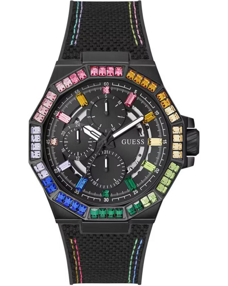 RELÓGIO GUESS GW0701G1 CRONÓGRAFO PRETO COM DETALHES ARCO-ÍRIS NEGRO