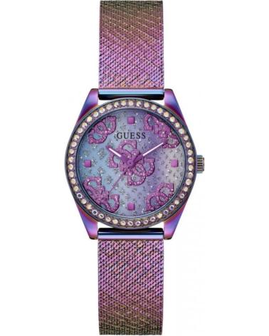 RELÓGIO FEMININO GUESS GW0748L3 MULTICOLOR COM DESIGN FLORAL E BRACELETE DE MALHA MILANESA MULTICOLOR