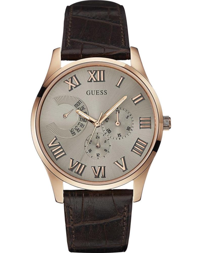 OROLOGIO GUESS W0608G1 DA UOMO CON CINTURINO IN PELLE MARRONE E QUADRANTE GRIGIO MARRON