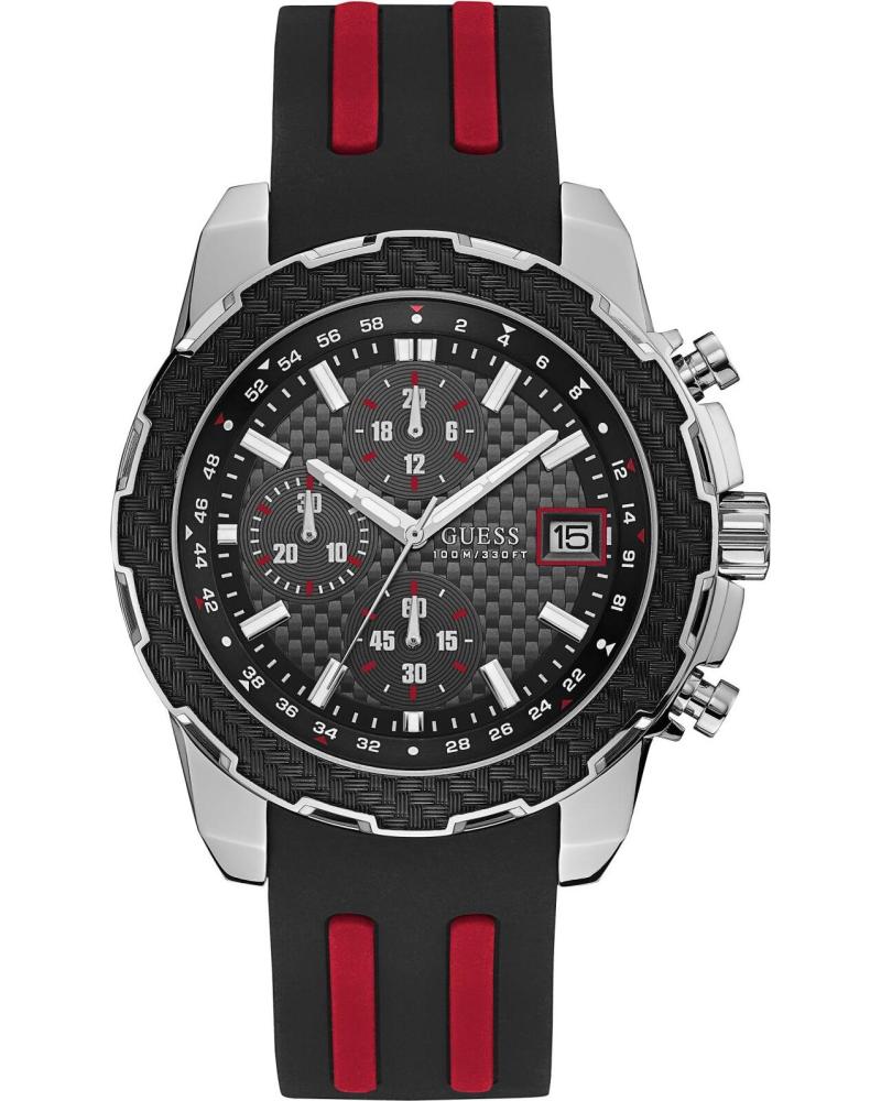 RELÓGIO GUESS W1047G1 COM BRACELETE DE SILICONE PRETA E DETALHES VERMELHOS NEGRO