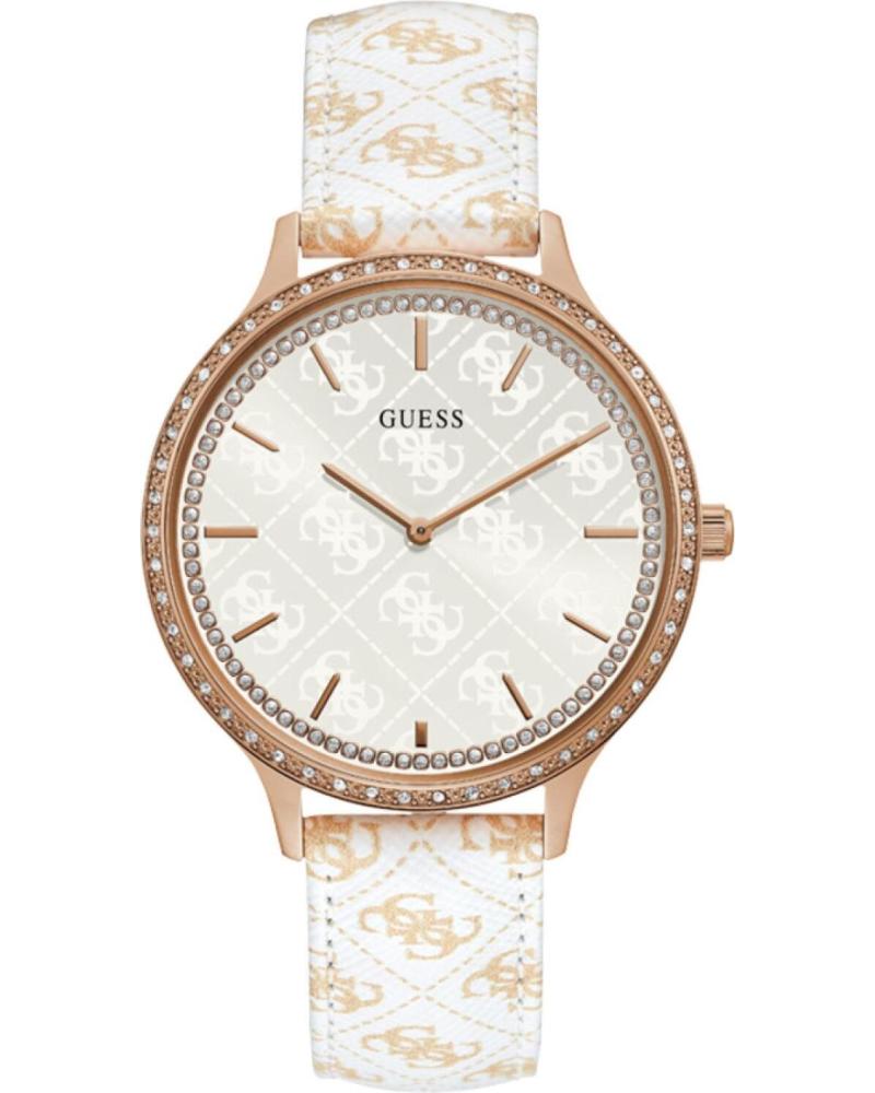 RELÓGIO GUESS W1229L3 BRANCO COM DETALHES DOURADOS E PULSEIRA TEXTURIZADA BLANCO