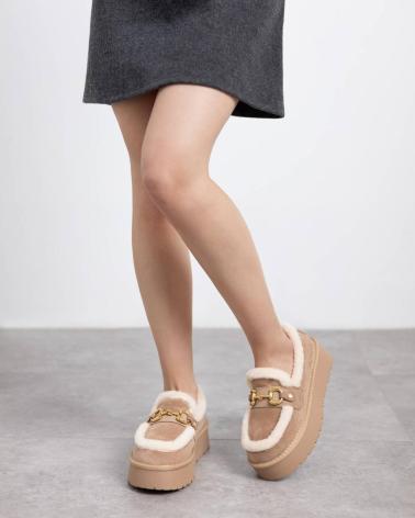 MOCASSINS XTI 144720 BEIGE FOURRÉS À PLATEFORME BEIGE