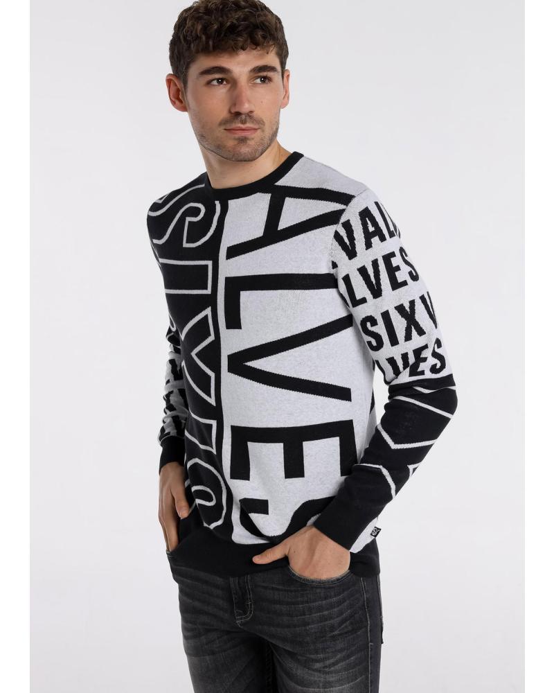 SIX VALVES MAGLIONE GIROCOLLO STAMPA GRAFICA NERA NEGRO