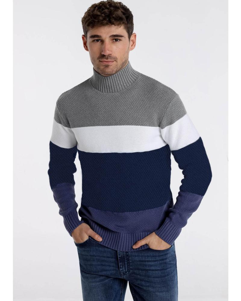 SIX VALVES ROLLKRAGENPULLOVER FARBBLÖCKE GRAU WEISS MARINEBLAU ESTAMPADO-MULTICOLOR