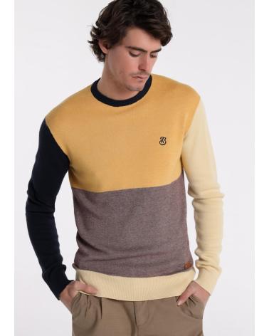 PULL BENDORFF MULTICOLORE EN MAILLE COL ROND À BLOCS DE COULEUR GRANATE