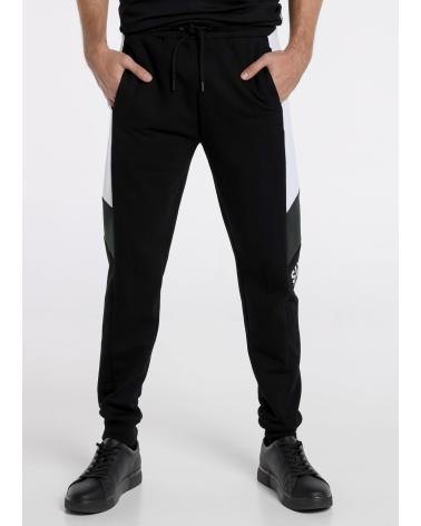 SIX VALVES PANTALONI JOGGER NERI CON PANNELLI LATERALI BIANCHI NEGRO