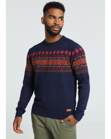 BENDORFF MAGLIONE GIROCOLLO BLU CON BORDO ETNICO AZUL