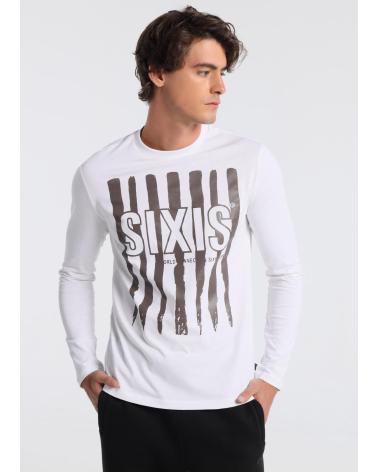 SIX VALVES T-SHIRT MANICHE LUNGHE BIANCA CON STAMPA GRAFICA BLANCO