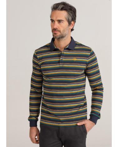POLO A RIGHE BENDORFF A MANICHE LUNGHE - BLU AZUL