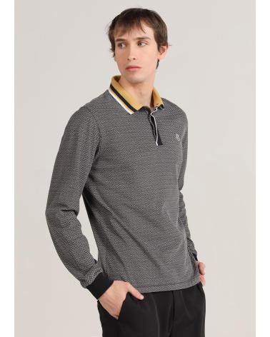 POLO BENDORFF A MANICHE LUNGHE CON MINI STAMPA GEOMETRICA NERA NEGRO