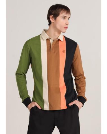 POLO BENDORFF MULTICOLORE A MANICHE LUNGHE MARRóN