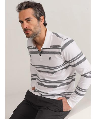 POLO BENDORFF A MANICHE LUNGHE A RIGHE CON COLLO JACQUARD - BIANCO BLANCO