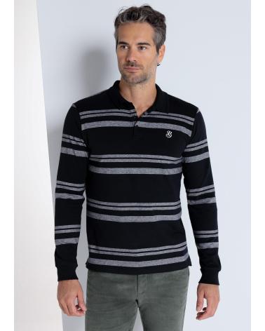 POLO BENDORFF A MANICHE LUNGHE A RIGHE CON COLLO JACQUARD - NERO NEGRO