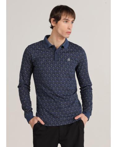 POLO BENDORFF ILLUSION A MANICHE LUNGHE CON MINI STAMPA - BLU AZUL