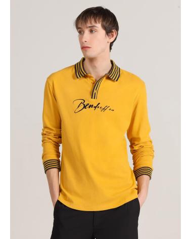 POLO BENDORFF A MANICHE LUNGHE GIALLO OCRA CON COLLETTO JACQUARD NARANJA