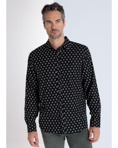 CAMICIA BENDORFF IN VISCOSA NERA A MANICHE LUNGHE CON MINIPRINT NEGRO
